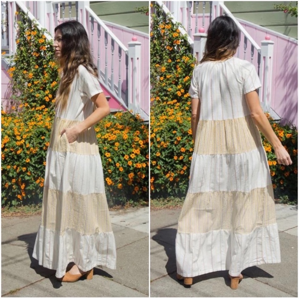 Ace & Jig Haze Maxi Dress In Ambrosia Canyon White Cream Pockets Cotton Sz XS - Picture 2 of 8